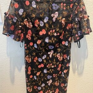 Calvin Klein Black Floral Long Sleeve Dress